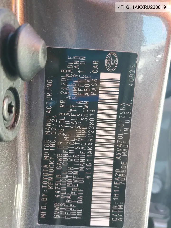 4T1G11AKXRU238019 2024 Toyota Camry Se Night Shade