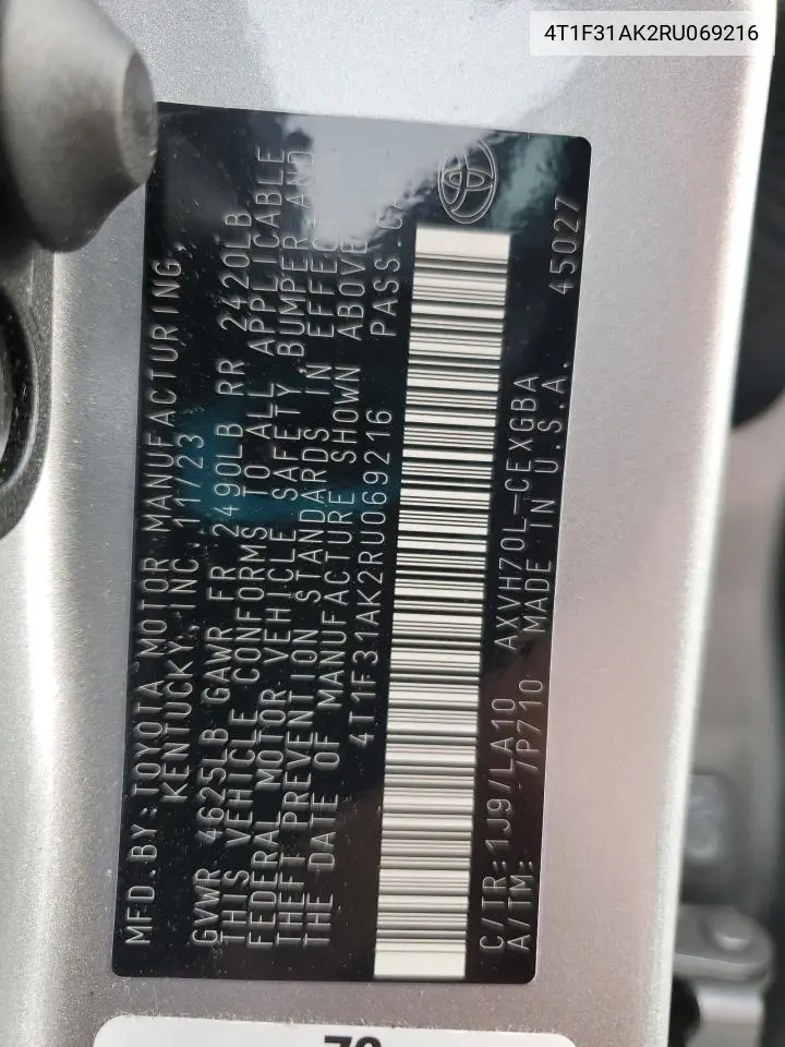 4T1F31AK2RU069216 2024 Toyota Camry Xle