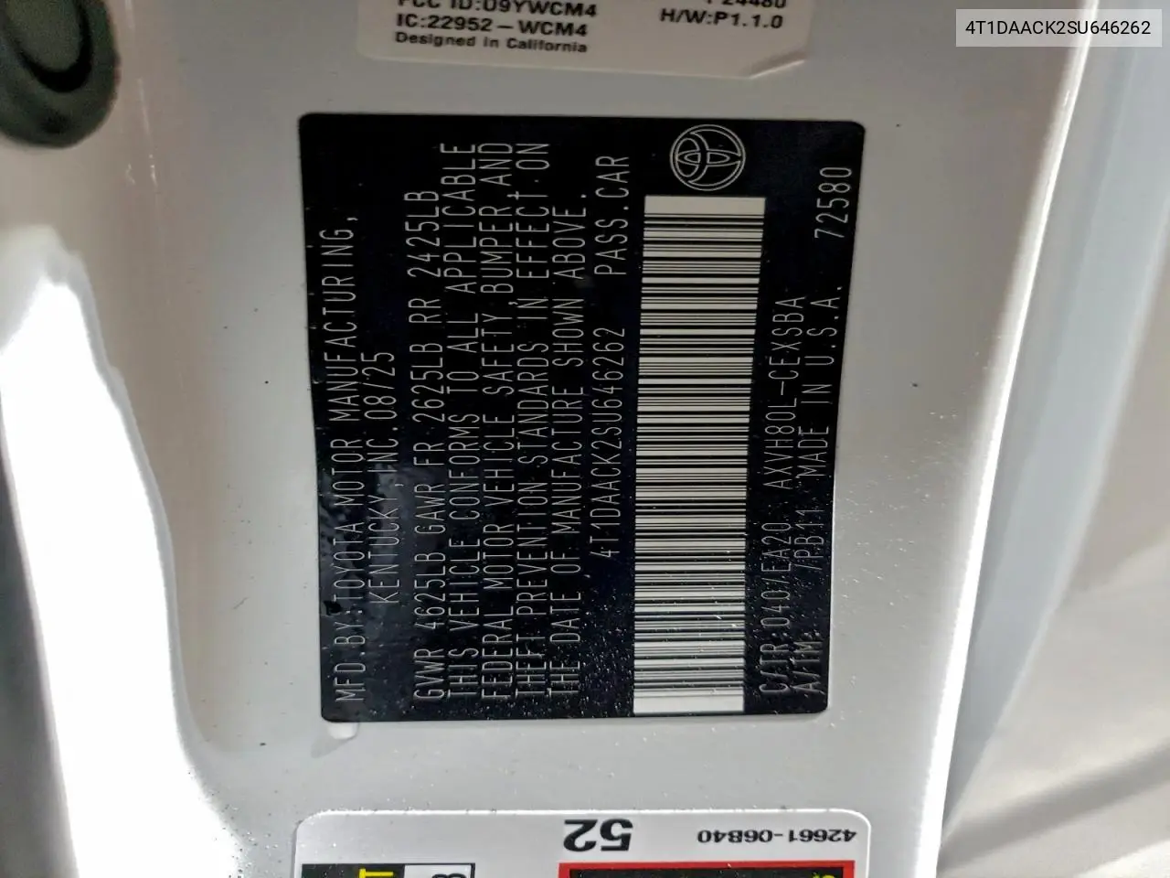 4T1DAACK2SU646262 2025 Toyota Camry Xse