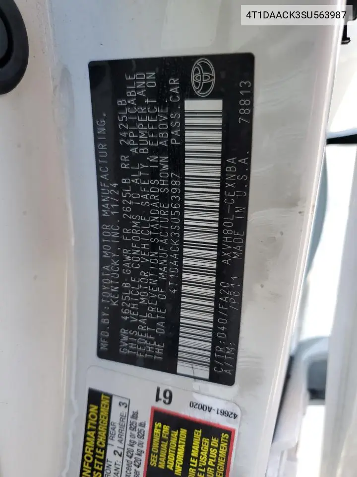 4T1DAACK3SU563987 2025 Toyota Camry Xse