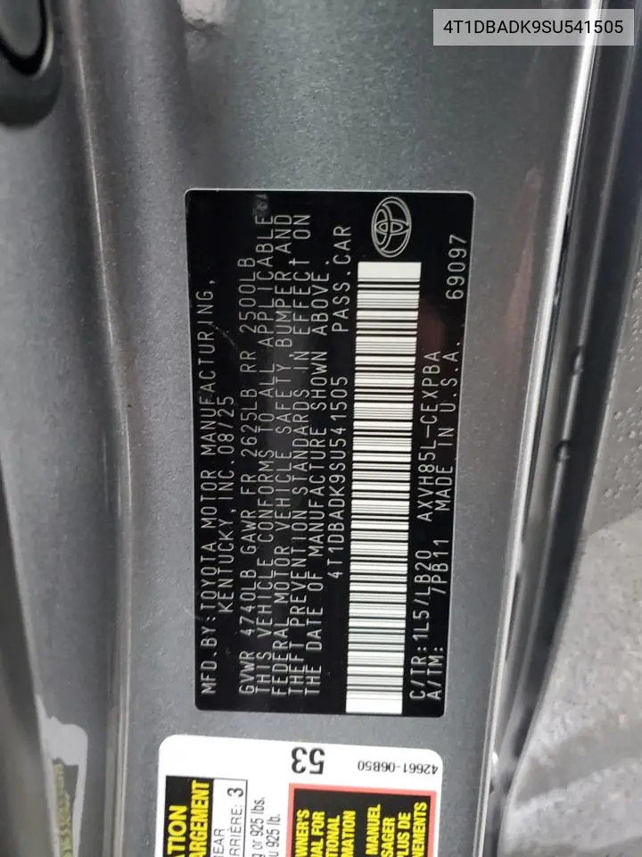 4T1DBADK9SU541505 2025 Toyota Camry Xse