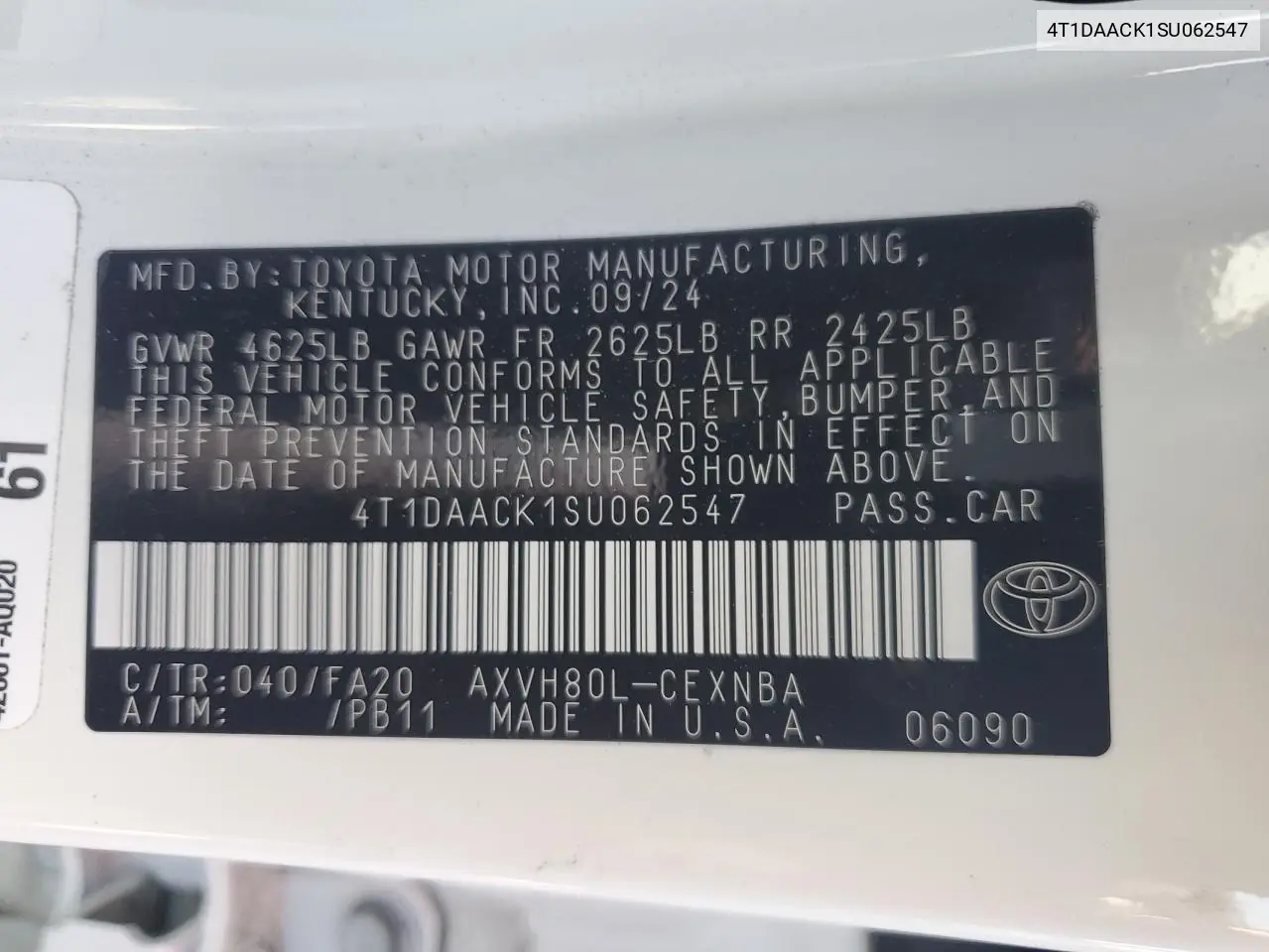 4T1DAACK1SU062547 2025 Toyota Camry Xse
