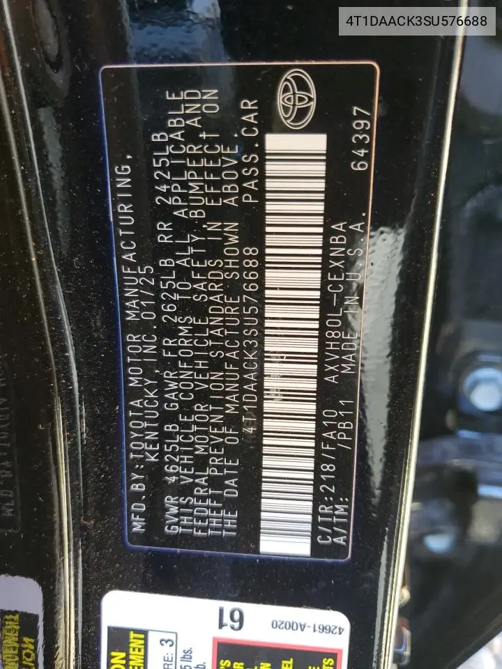 4T1DAACK3SU576688 2025 Toyota Camry Xse
