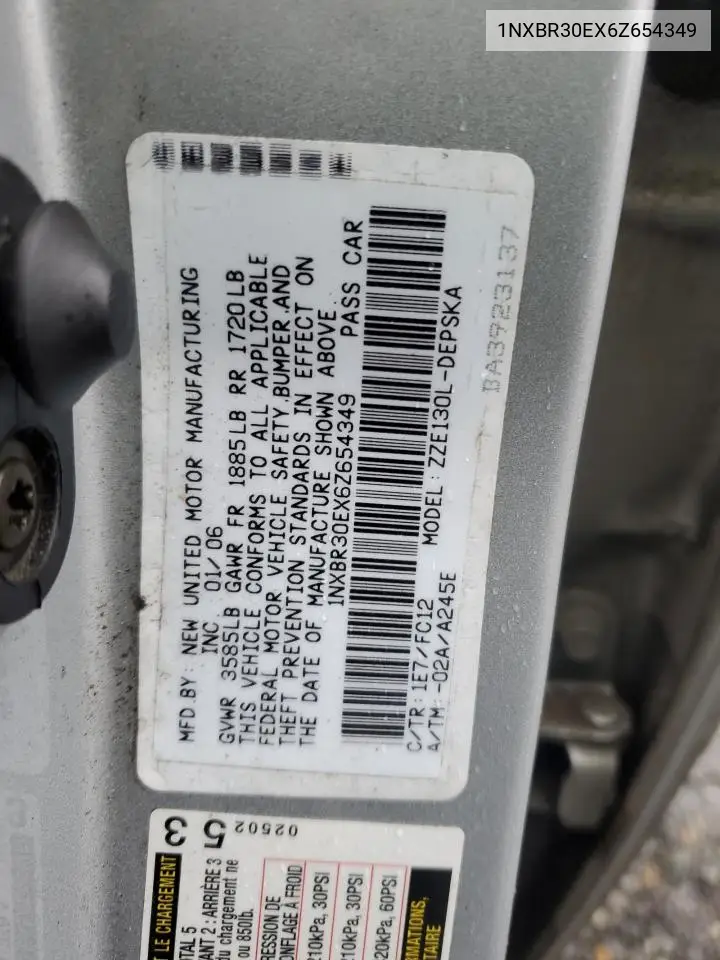 1NXBR30EX6Z654349 2006 Toyota Corolla Ce