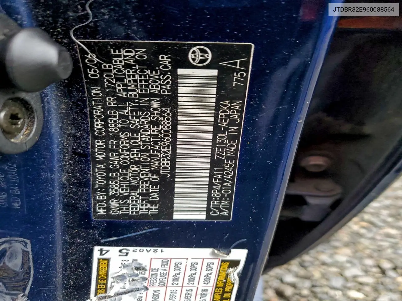 JTDBR32E960088564 2006 Toyota Corolla Ce