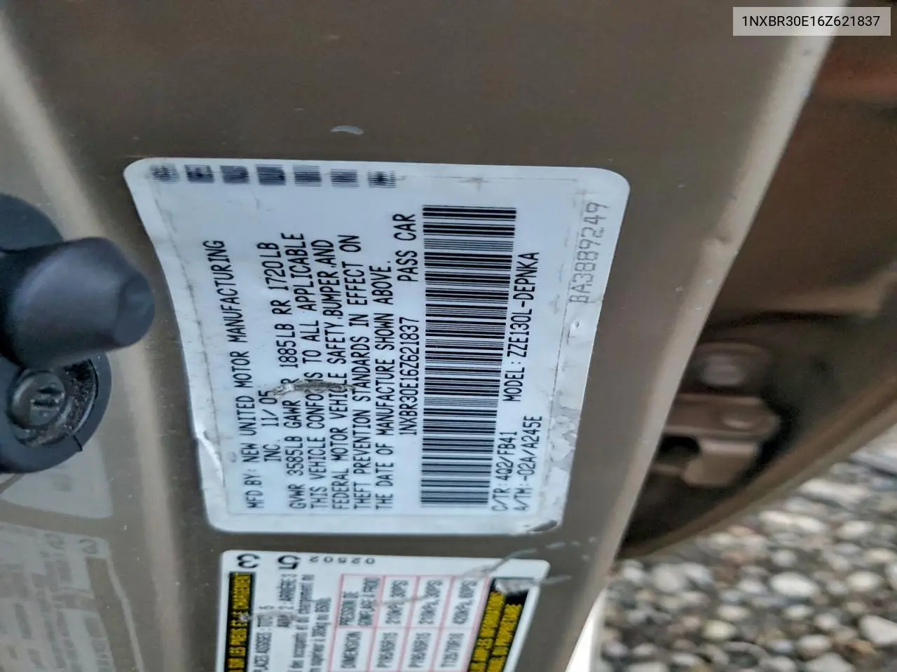 1NXBR30E16Z621837 2006 Toyota Corolla Ce