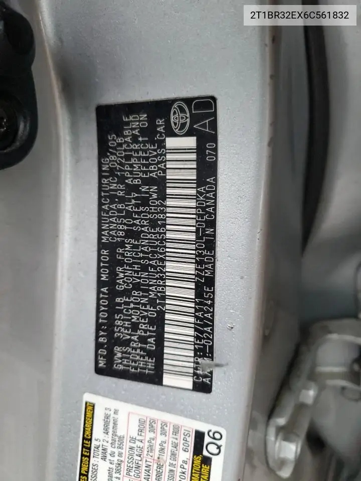 2T1BR32EX6C561832 2006 Toyota Corolla Ce