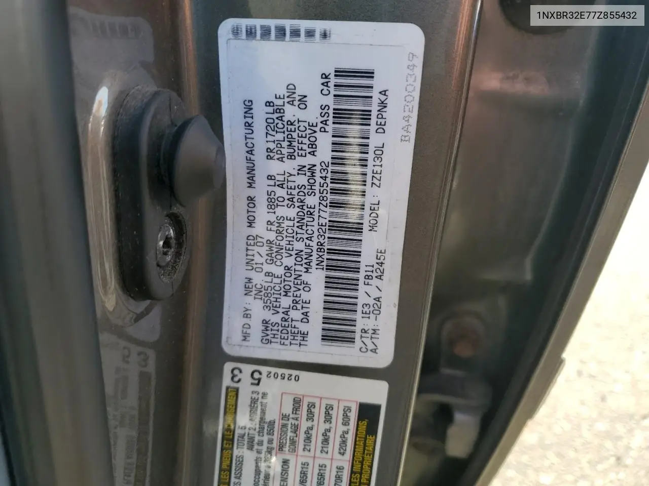 1NXBR32E77Z855432 2007 Toyota Corolla Ce