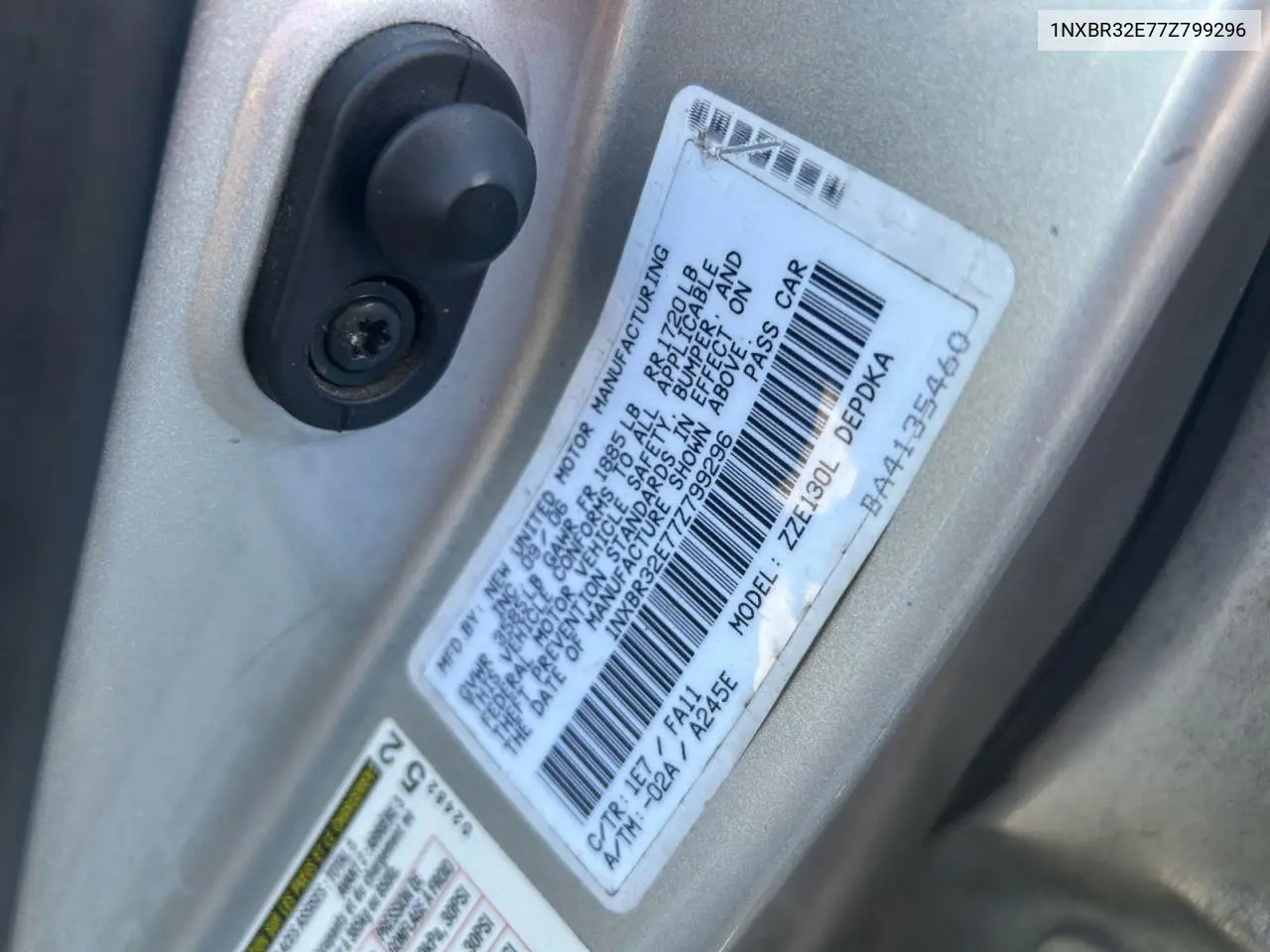 1NXBR32E77Z799296 2007 Toyota Corolla Ce