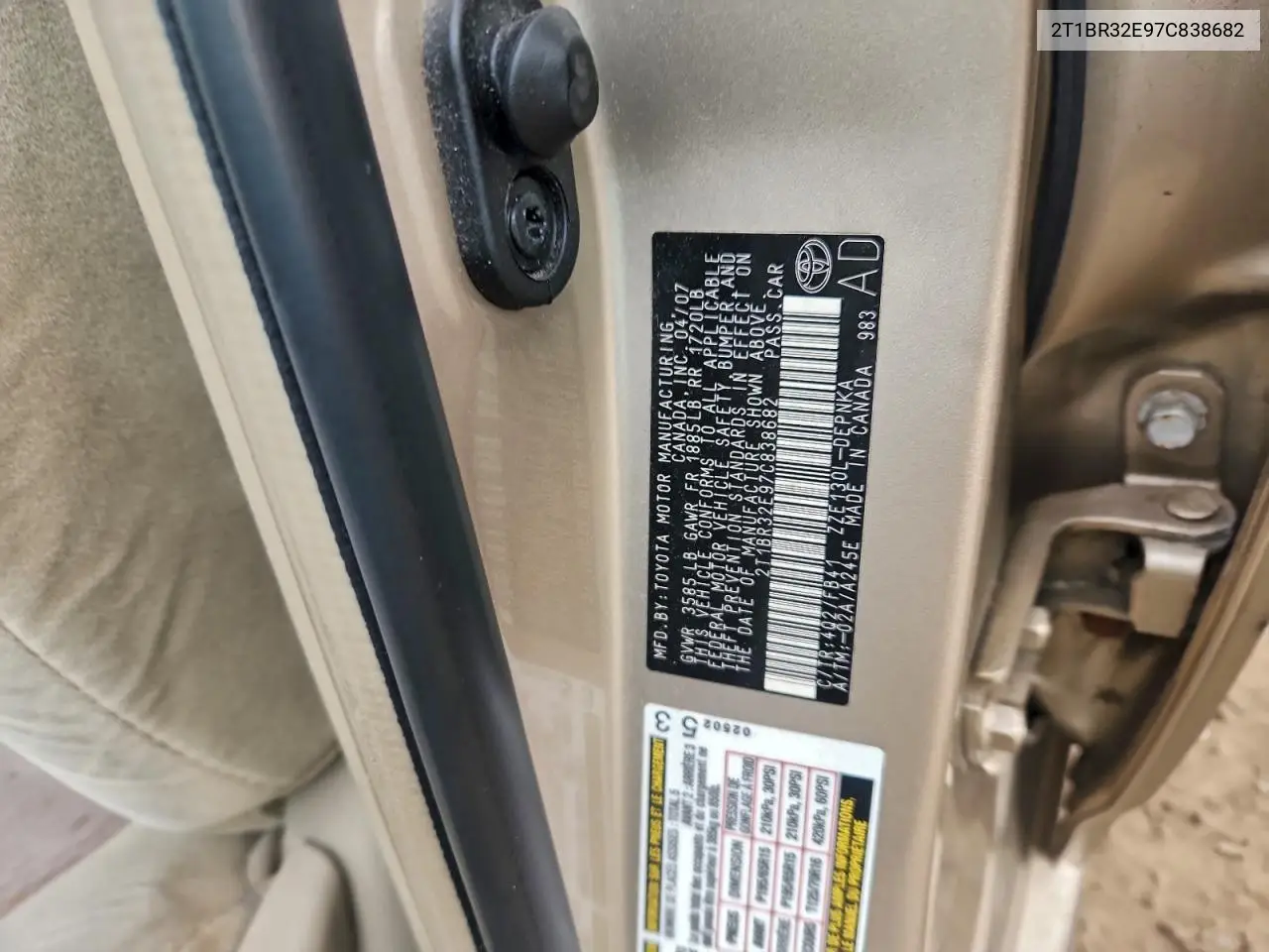 2T1BR32E97C838682 2007 Toyota Corolla Ce