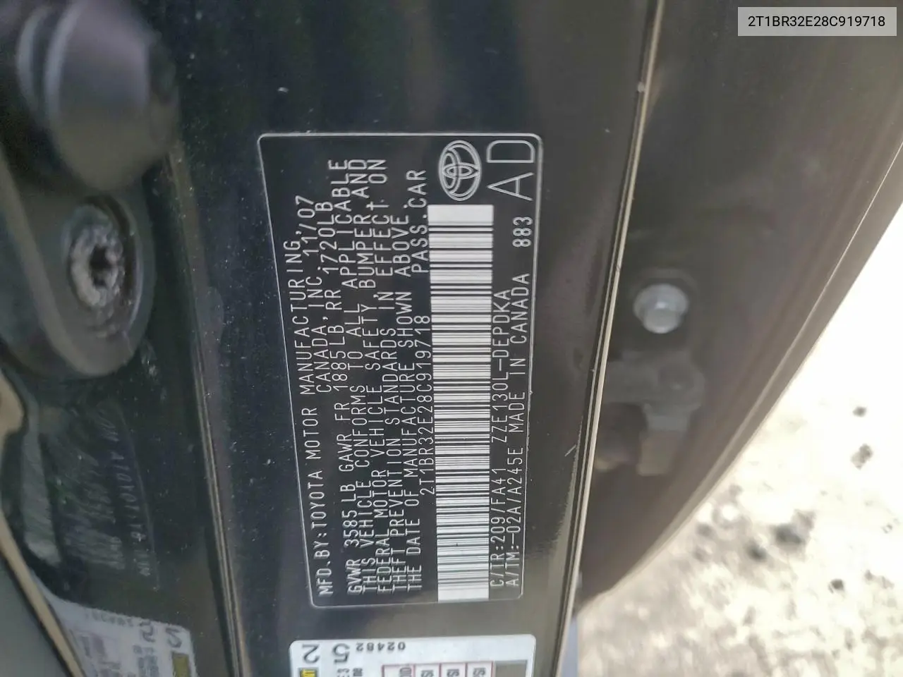 2T1BR32E28C919718 2008 Toyota Corolla Ce