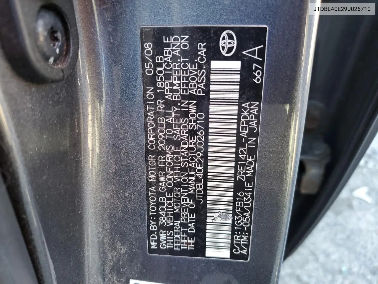 JTDBL40E29J026710 2009 Toyota Corolla Base