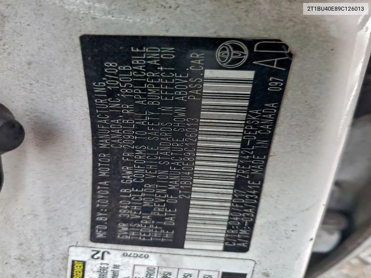 2T1BU40E89C126013 2009 Toyota Corolla Base