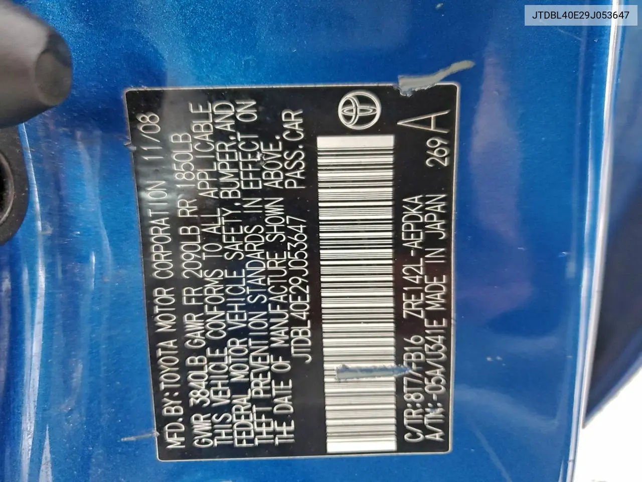 JTDBL40E29J053647 2009 Toyota Corolla Base