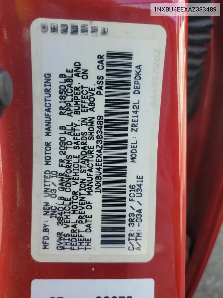 1NXBU4EEXAZ383489 2010 Toyota Corolla Base