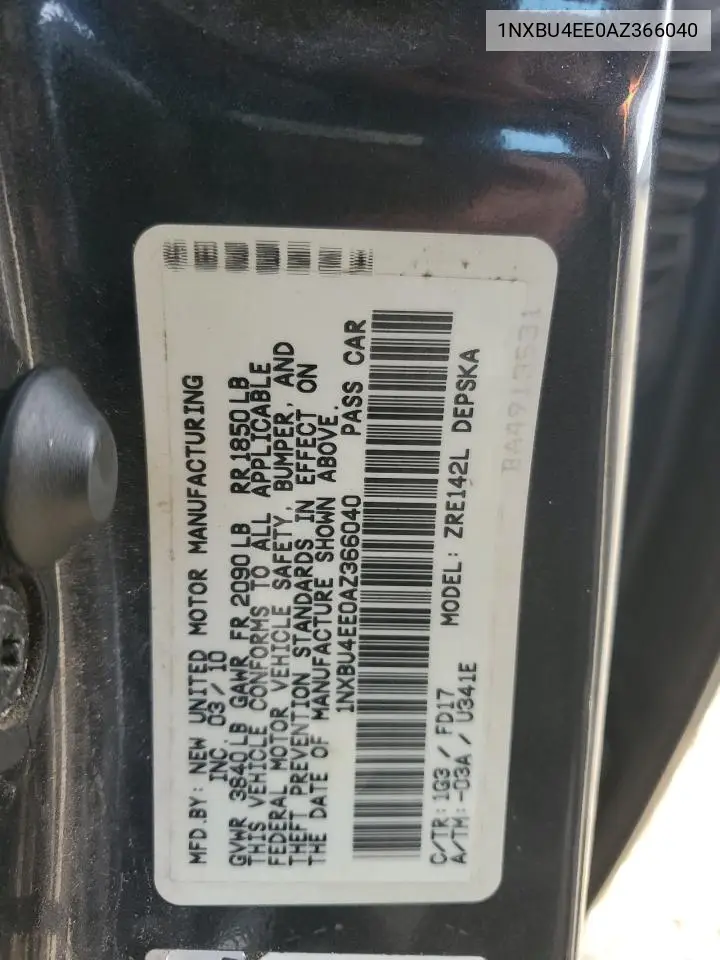 1NXBU4EE0AZ366040 2010 Toyota Corolla Base