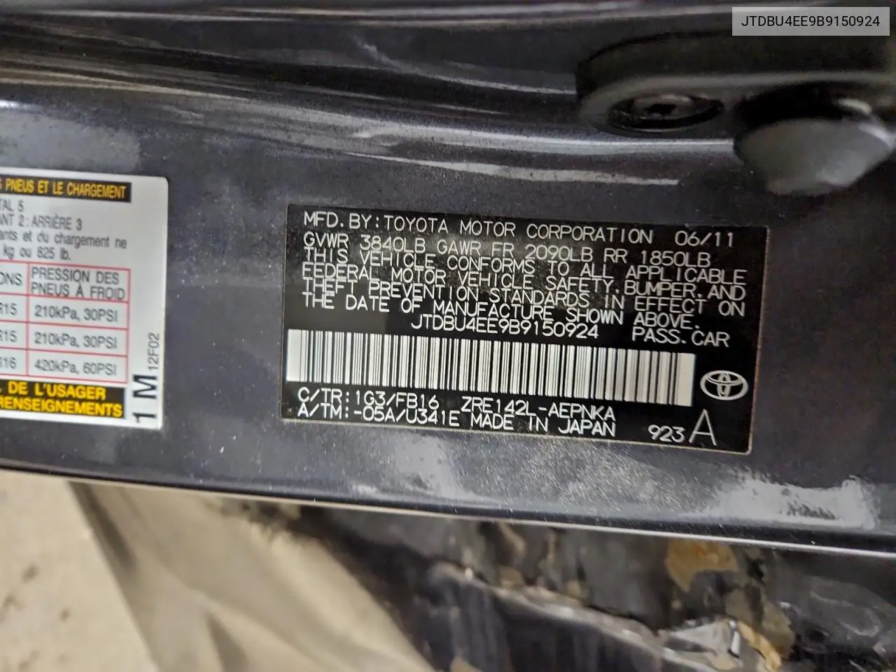 JTDBU4EE9B9150924 2011 Toyota Corolla Base