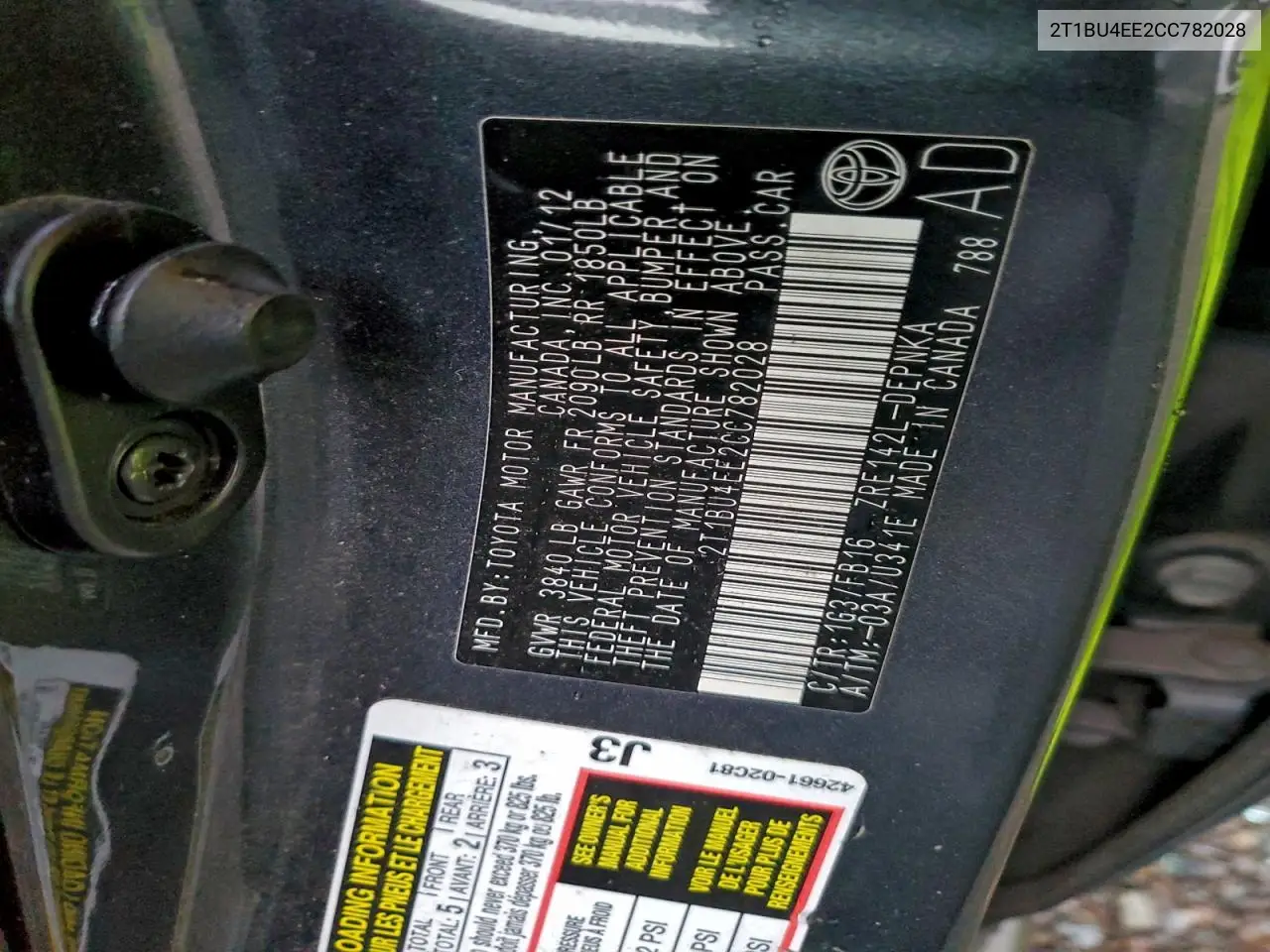 2T1BU4EE2CC782028 2012 Toyota Corolla Base