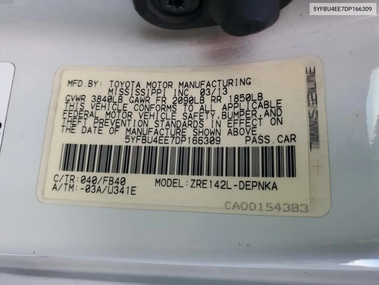 5YFBU4EE7DP166309 2013 Toyota Corolla Base