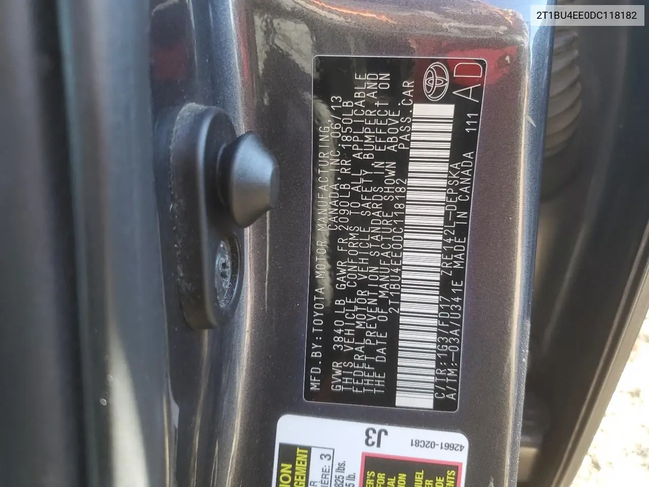 2T1BU4EE0DC118182 2013 Toyota Corolla Base