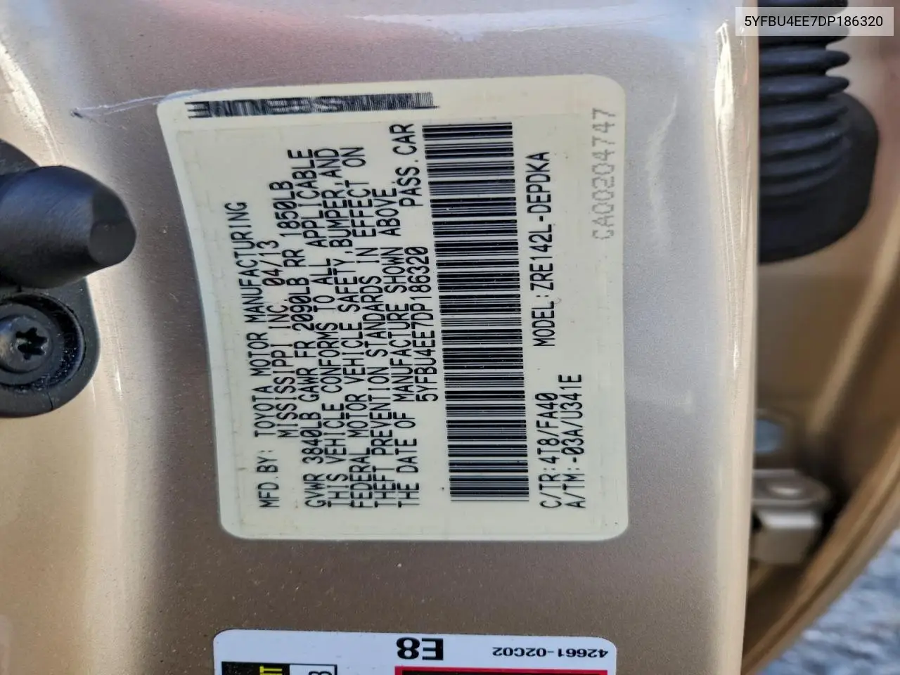 5YFBU4EE7DP186320 2013 Toyota Corolla Base