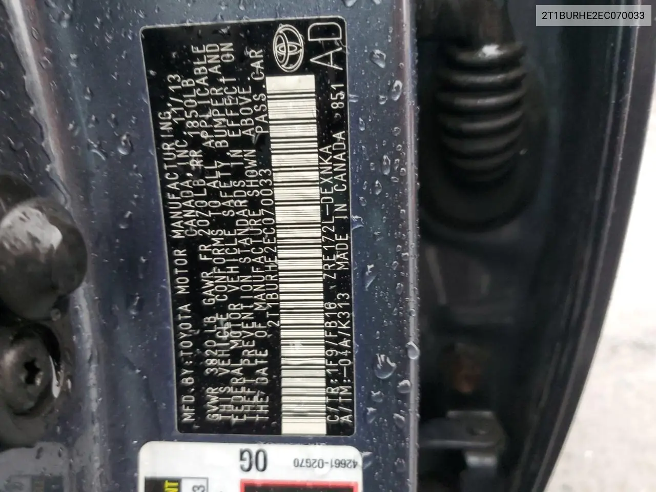 2T1BURHE2EC070033 2014 Toyota Corolla L
