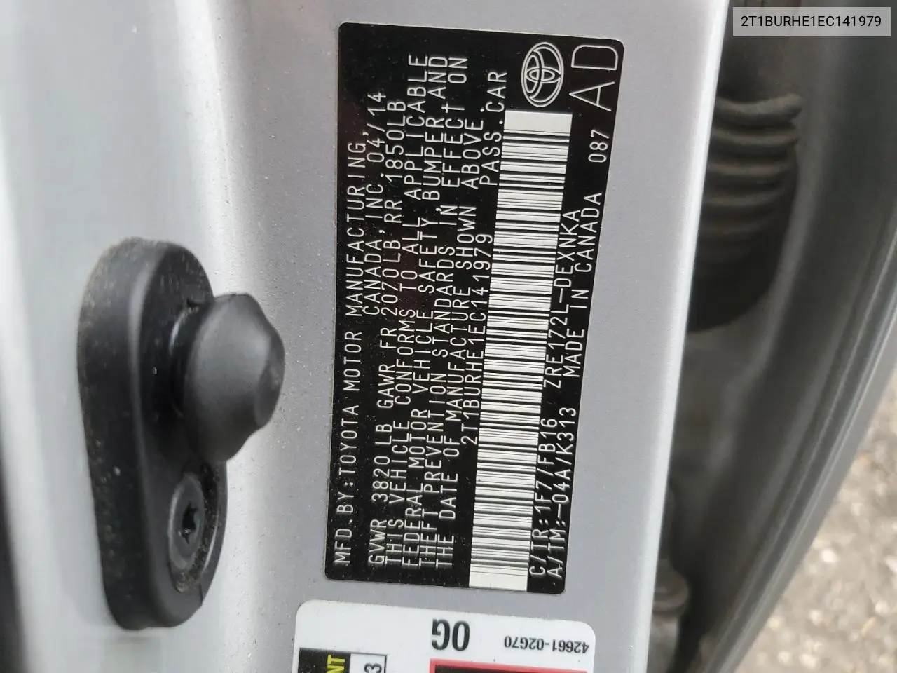 2T1BURHE1EC141979 2014 Toyota Corolla L