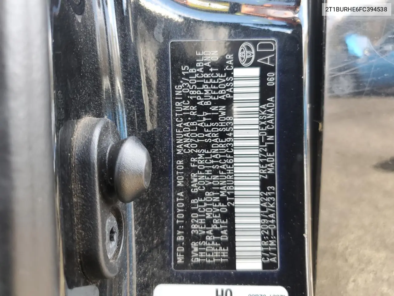 2T1BURHE6FC394538 2015 Toyota Corolla L