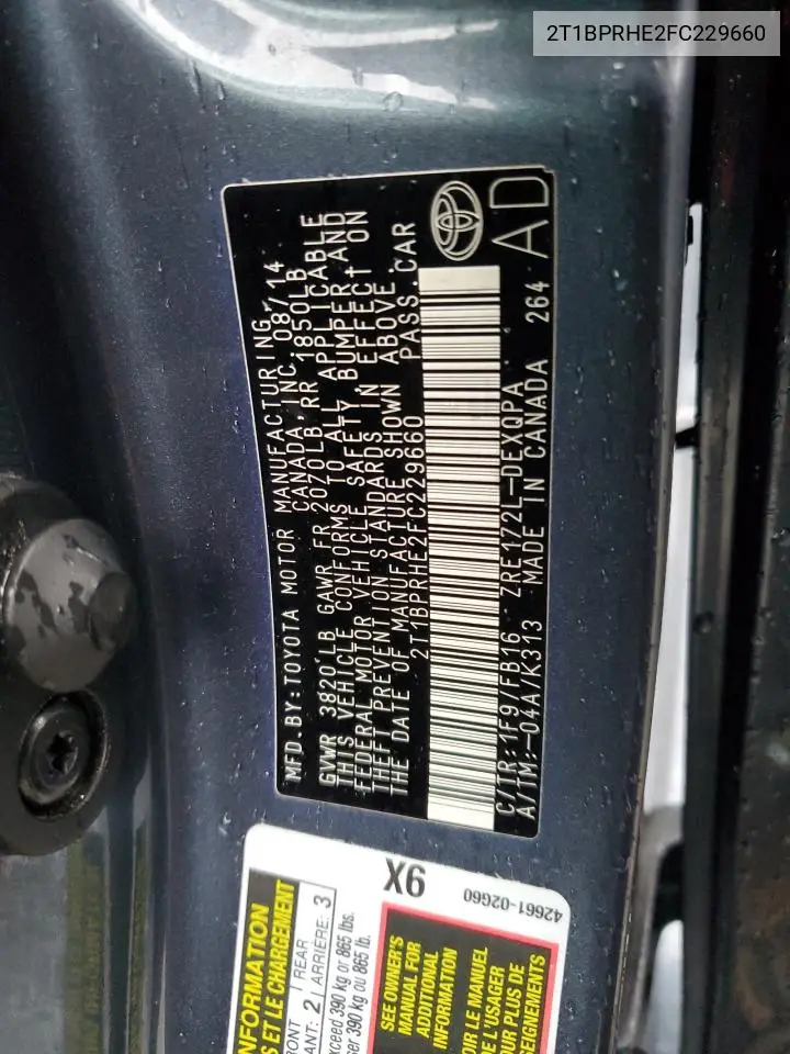 2T1BPRHE2FC229660 2015 Toyota Corolla Eco