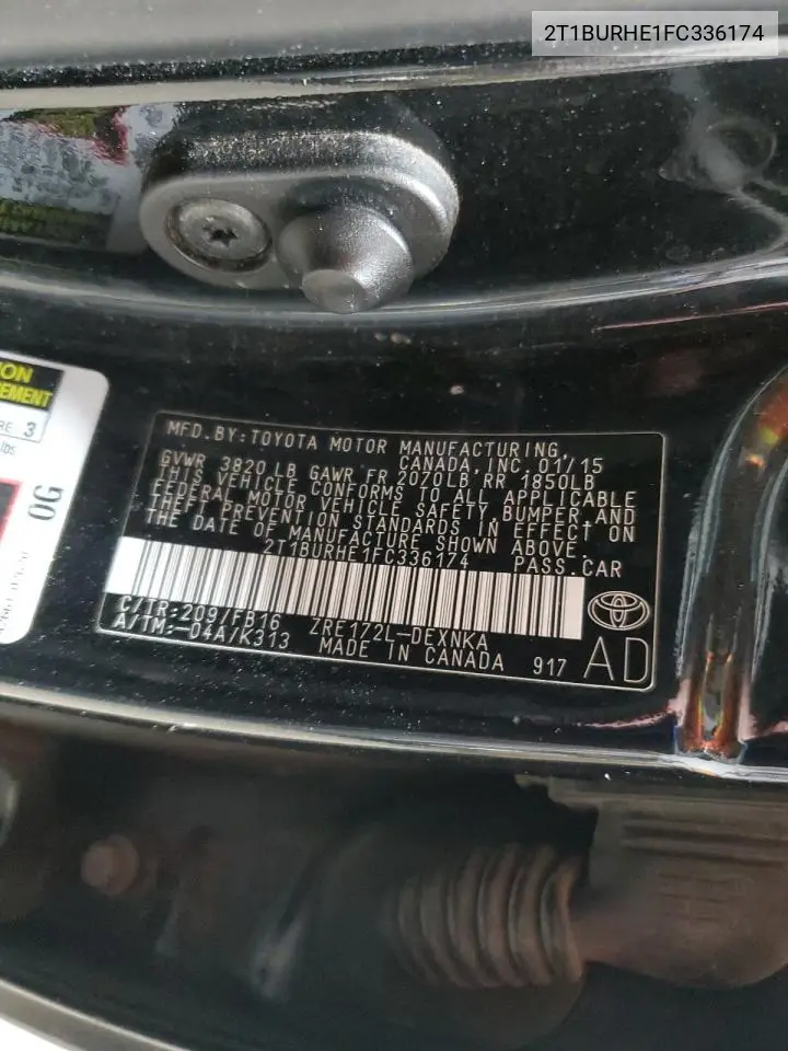 2T1BURHE1FC336174 2015 Toyota Corolla L