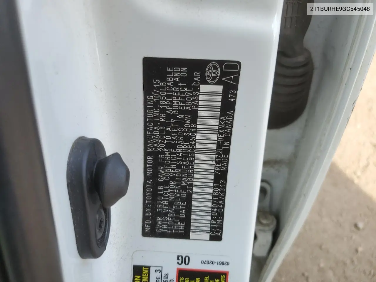 2T1BURHE9GC545048 2016 Toyota Corolla L