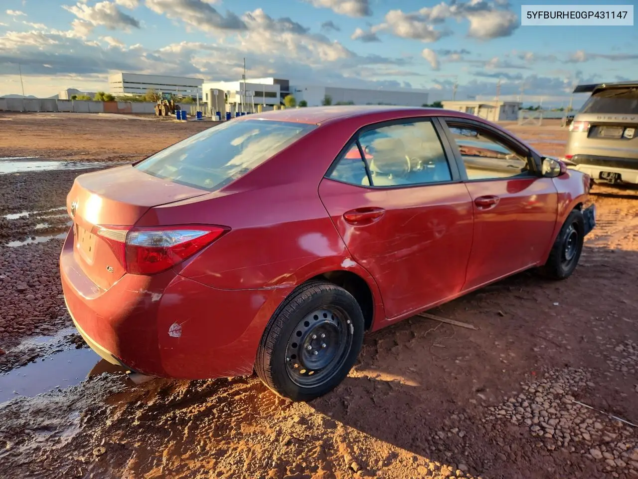 5YFBURHE0GP431147 2016 Toyota Corolla L