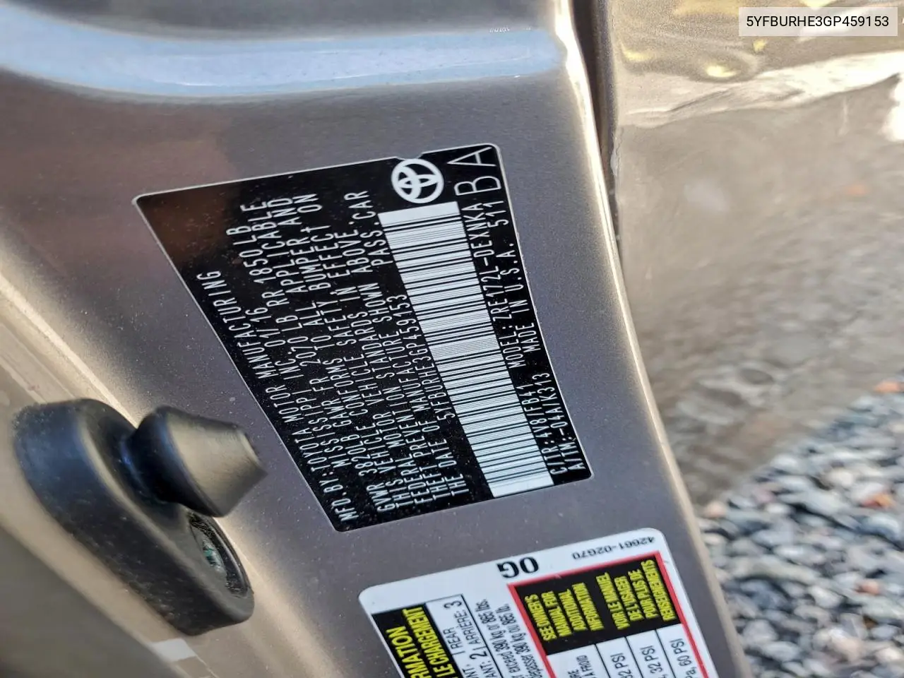 5YFBURHE3GP459153 2016 Toyota Corolla L