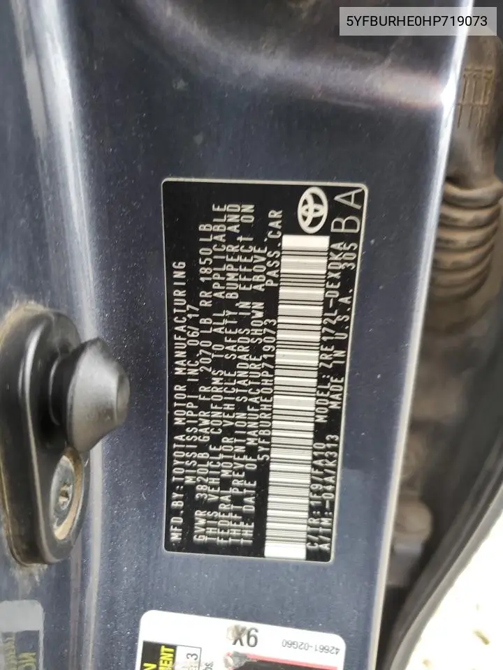 5YFBURHE0HP719073 2017 Toyota Corolla L