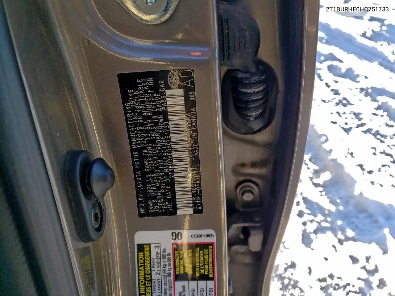 2T1BURHE0HC751733 2017 Toyota Corolla L