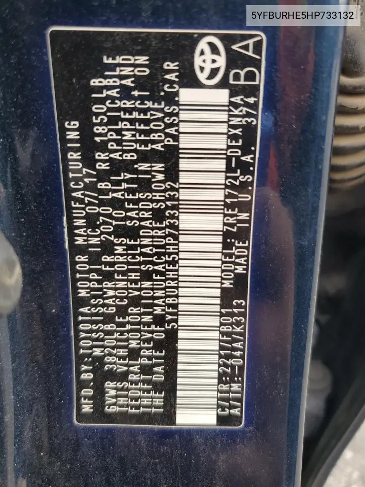5YFBURHE5HP733132 2017 Toyota Corolla L
