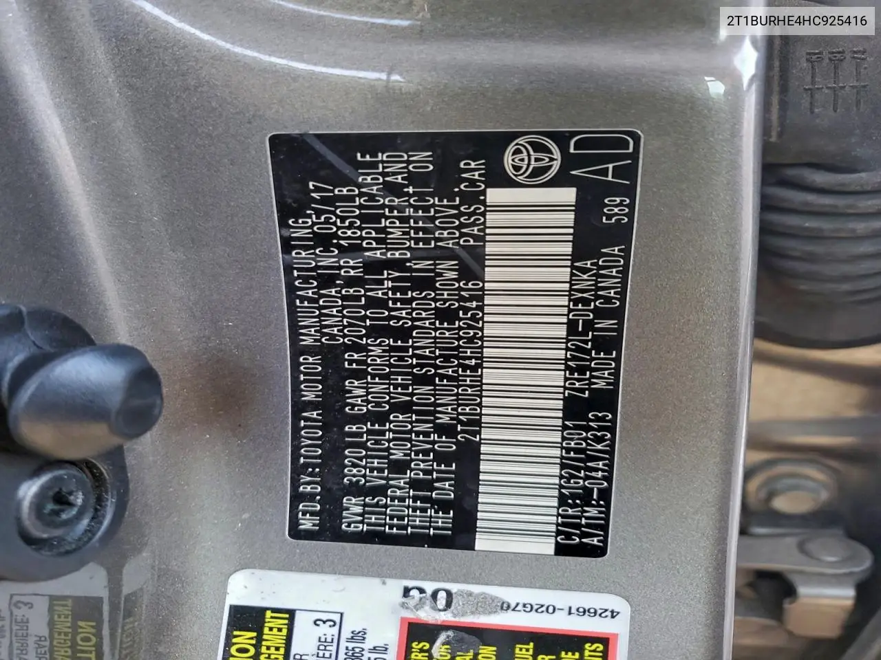2T1BURHE4HC925416 2017 Toyota Corolla L