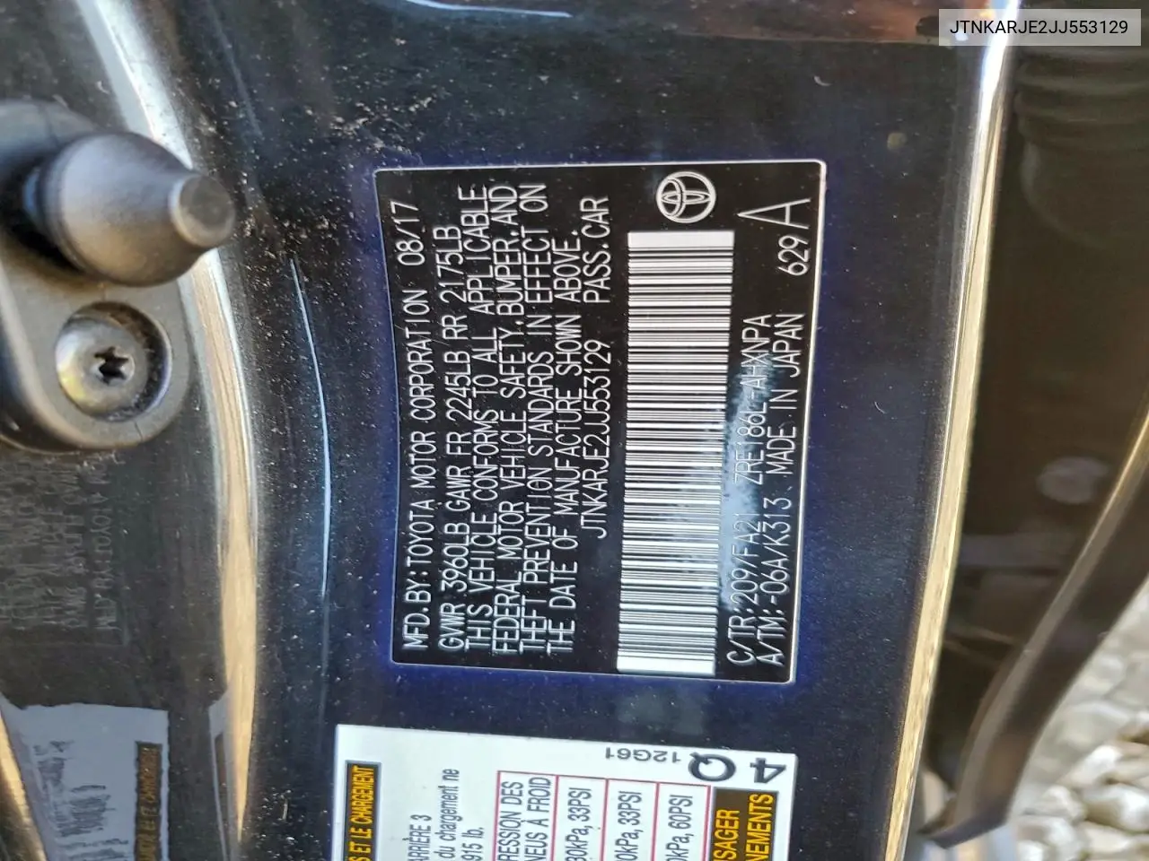 JTNKARJE2JJ553129 2018 Toyota Corolla Im