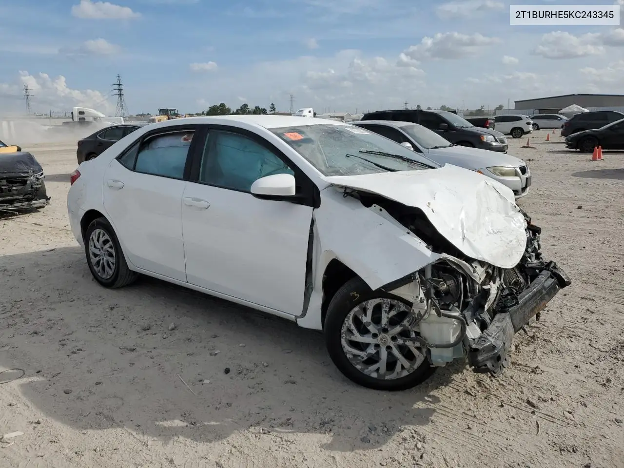 2T1BURHE5KC243345 2019 Toyota Corolla L