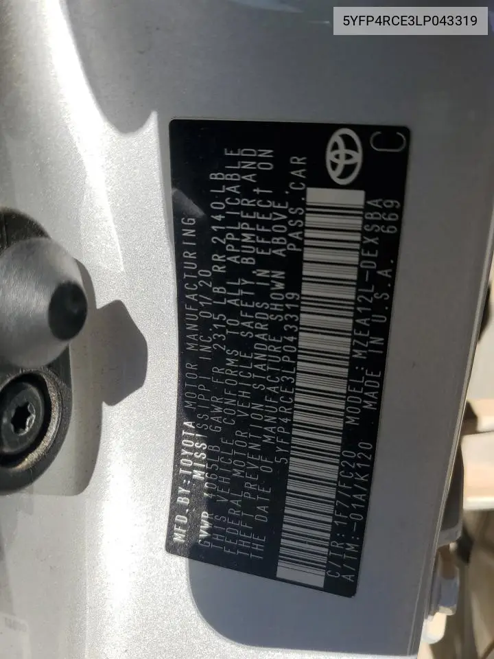 5YFP4RCE3LP043319 2020 Toyota Corolla Se