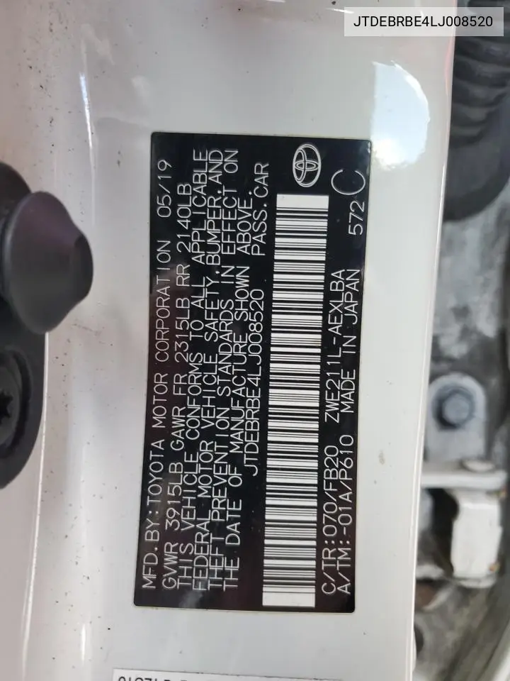 JTDEBRBE4LJ008520 2020 Toyota Corolla Le