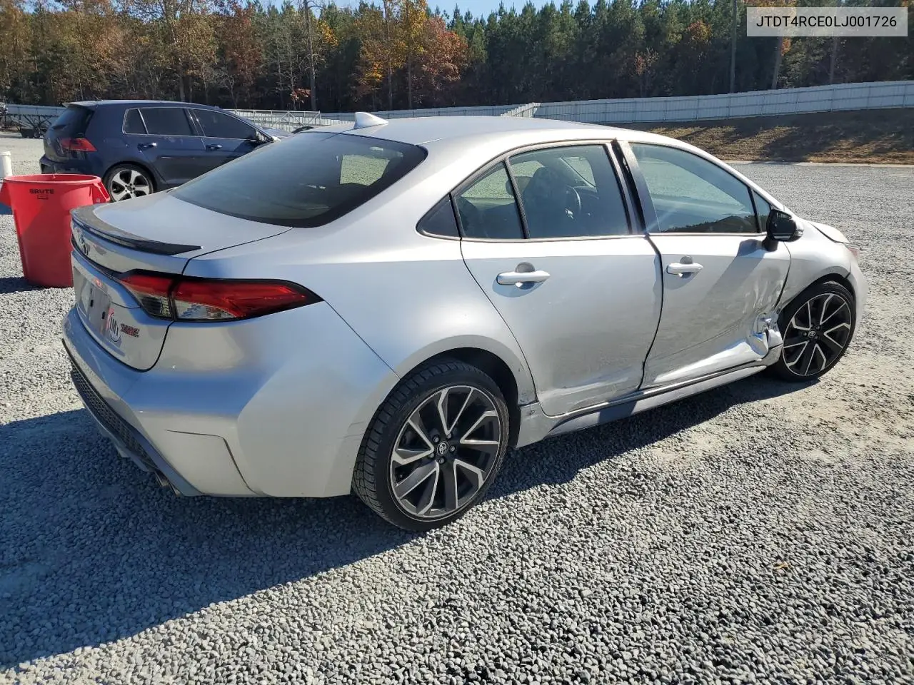 JTDT4RCE0LJ001726 2020 Toyota Corolla Xse