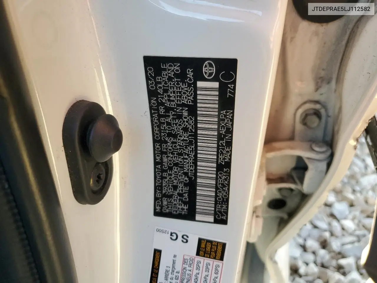 JTDEPRAE5LJ112582 2020 Toyota Corolla Le