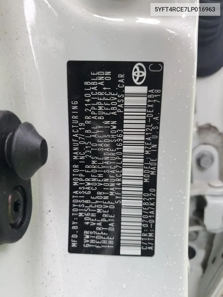 5YFT4RCE7LP016963 2020 Toyota Corolla Xse