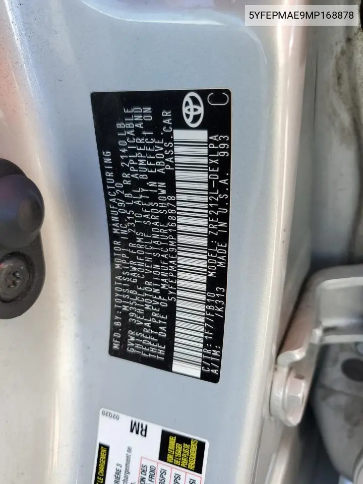 5YFEPMAE9MP168878 2021 Toyota Corolla Le