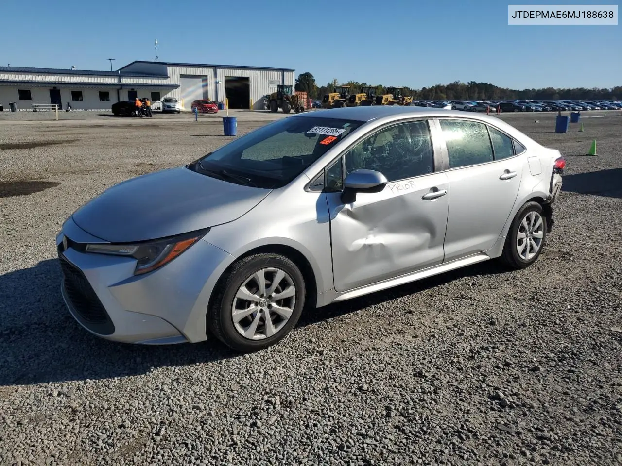 JTDEPMAE6MJ188638 2021 Toyota Corolla Le