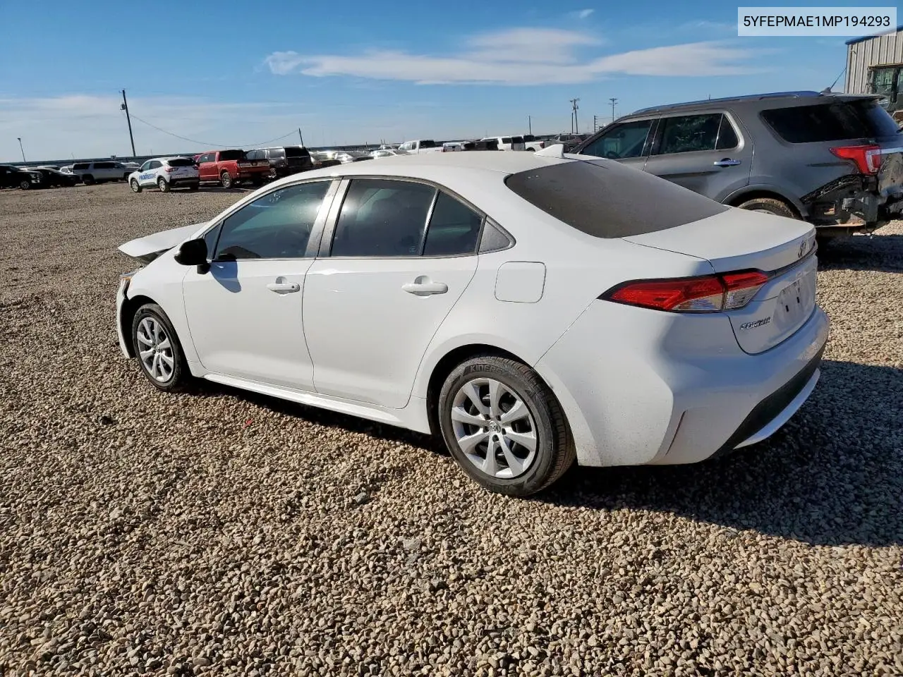 5YFEPMAE1MP194293 2021 Toyota Corolla Le