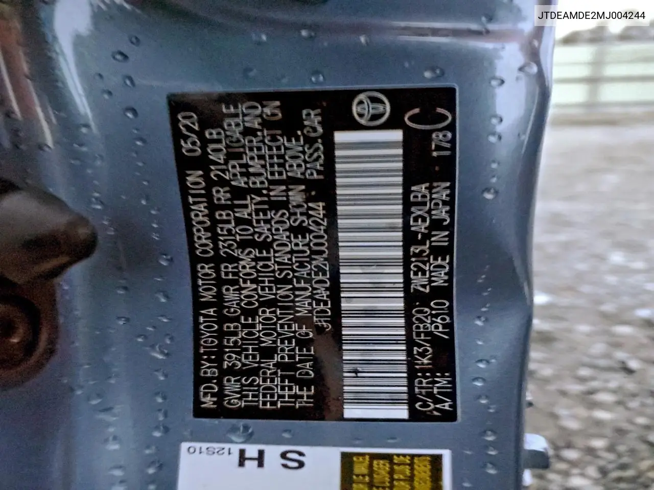 JTDEAMDE2MJ004244 2021 Toyota Corolla Le