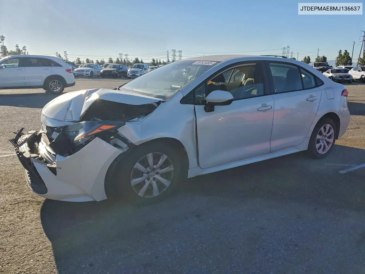 JTDEPMAE8MJ136637 2021 Toyota Corolla Le