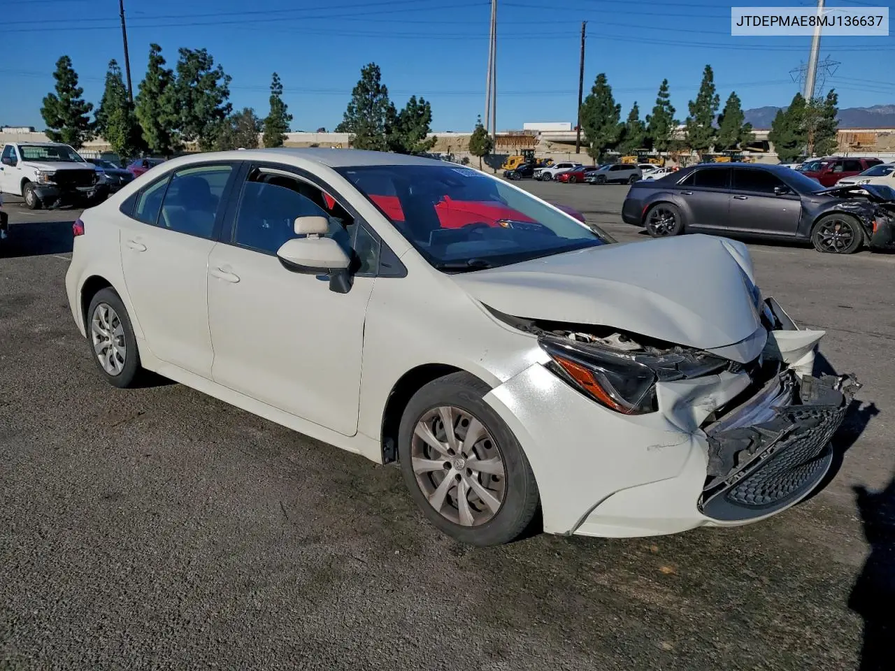JTDEPMAE8MJ136637 2021 Toyota Corolla Le